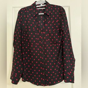 Red and black polka dot express blouse